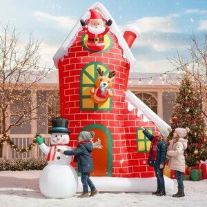 ⚡12FT Christmas Inflatable Castle with Santa Snowman and Reindeer Outdoor Decor